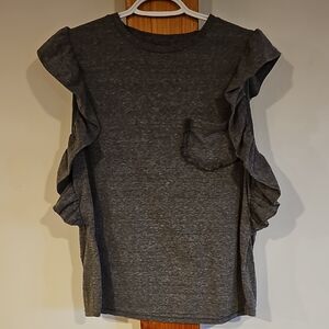 Charcoal Ruffle Sleeve Tee